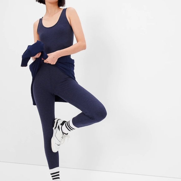 🆕 GapFit Gap Women Brushed Jersey One-Piece Bodysuit Navy Blue M - Picture 2 of 11
